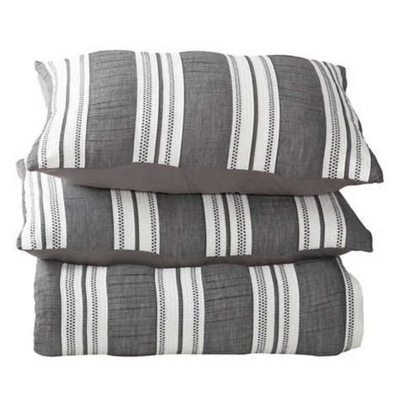 Berkshire life waffle stripe 3piece comforter set, king, gray/white, NWT - Picture 2 of 2